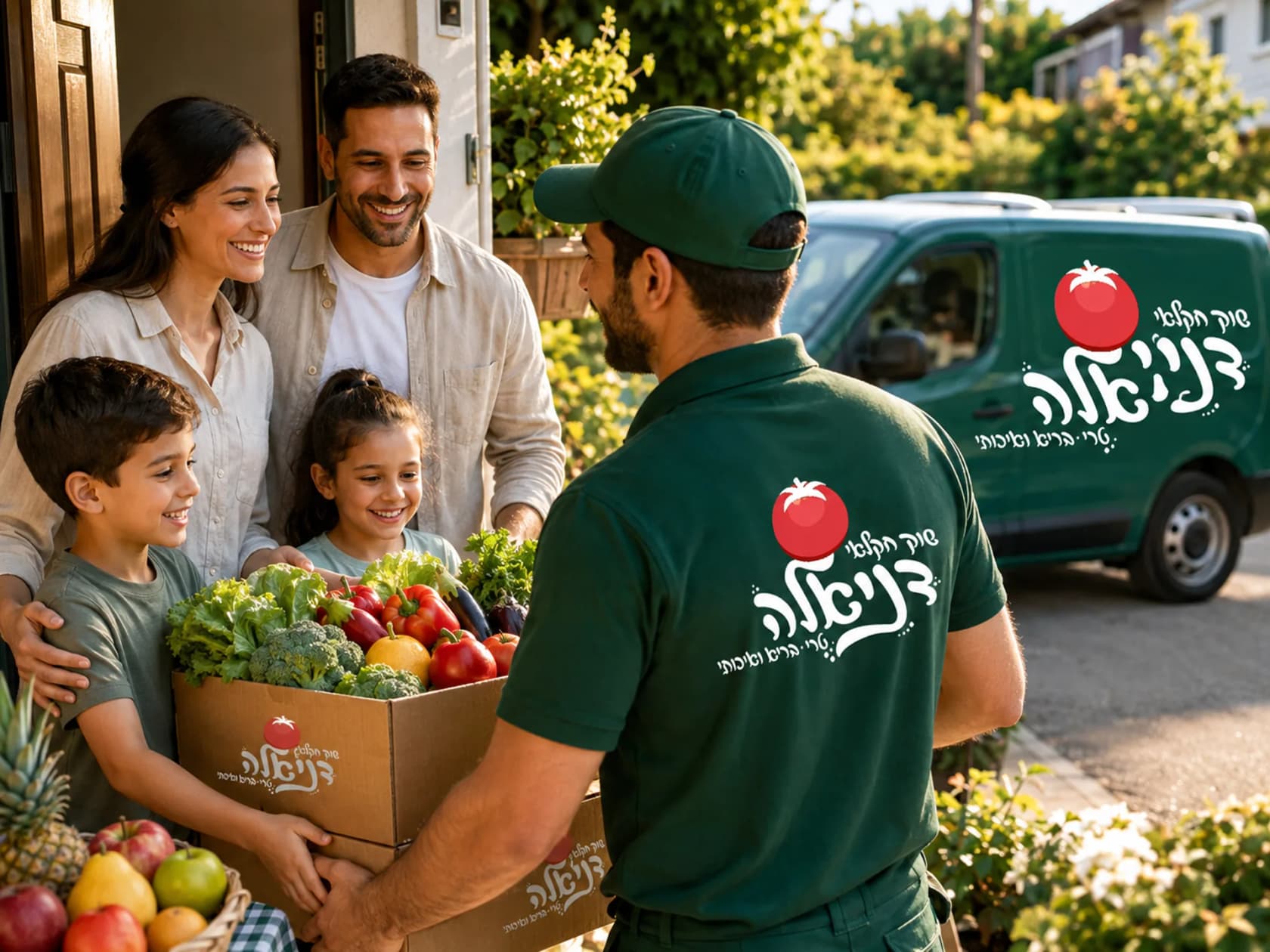 מסירת ארגז ירקות בדלת הבית